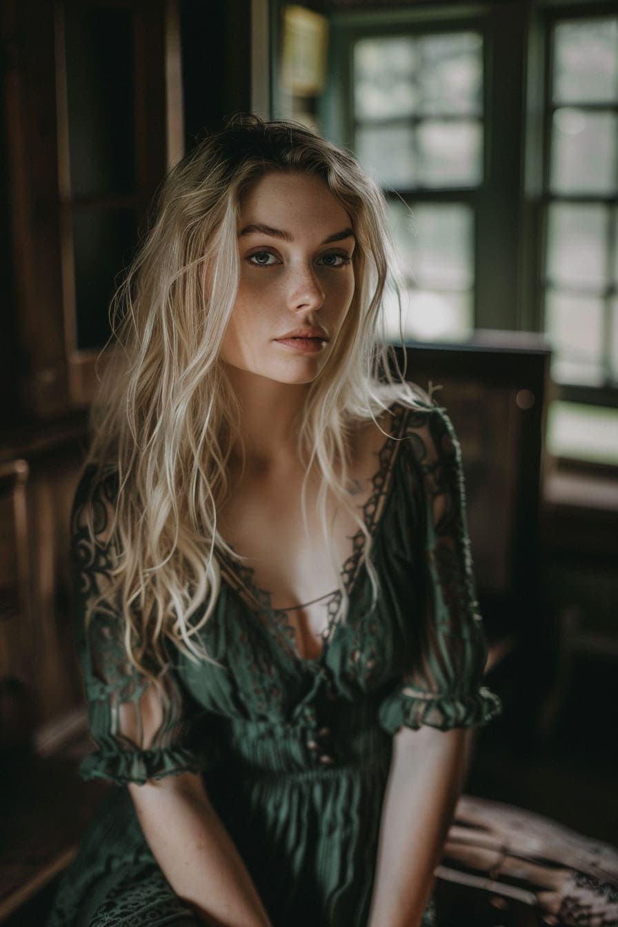 Green cottagecore dress