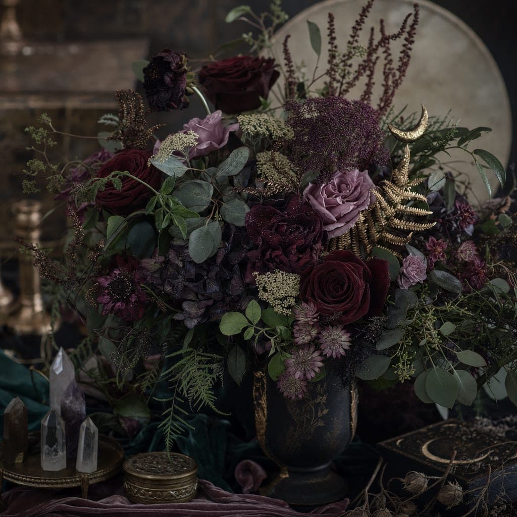 Whimsigoth moody dark floral and botanical arrangement