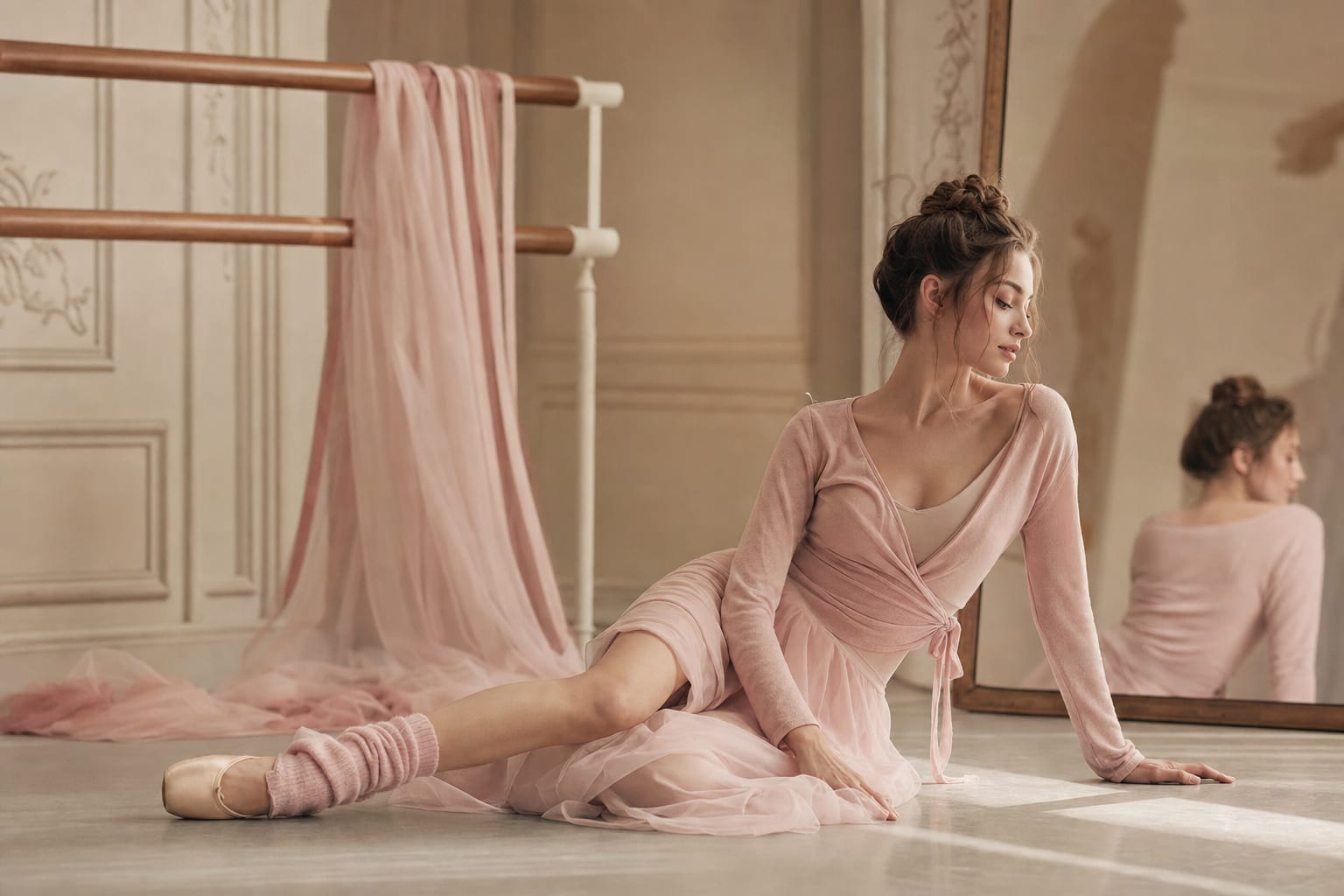 Balletcore aesthetic soft pink ballet-inspired fashion scene
